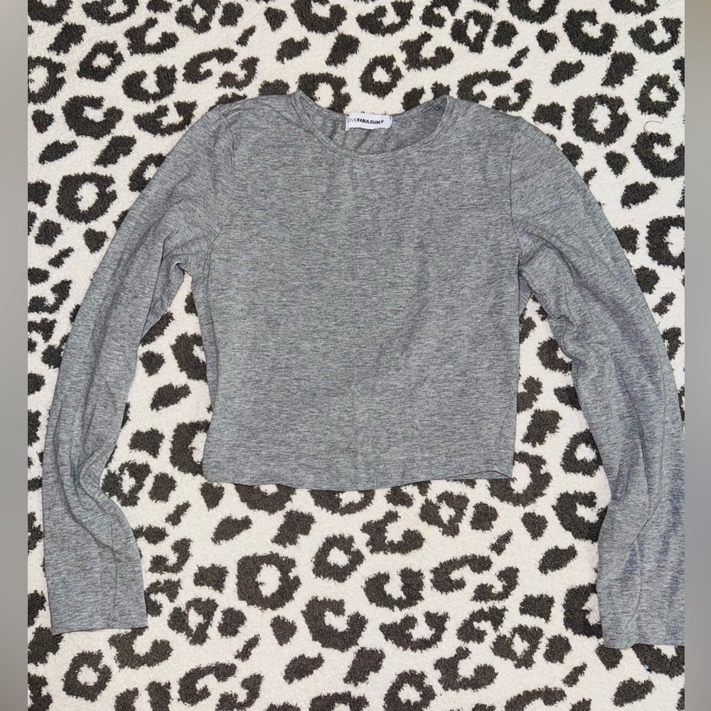 Heather Gray Fitted Long Sleeve Crop Sweatshirt